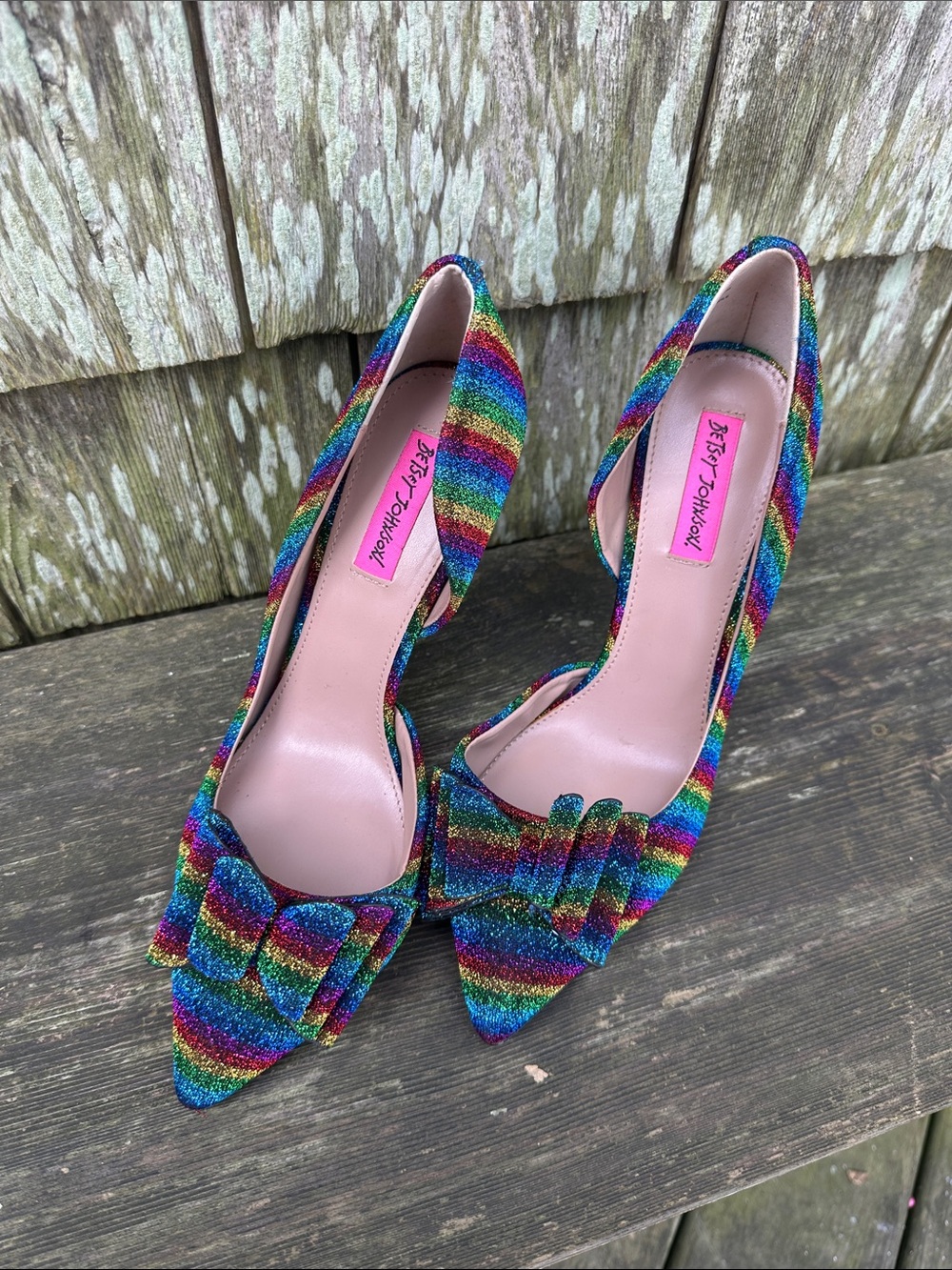 Betsey Johnson Multi-Color Rainbow Glitter Pointed Toe Heels